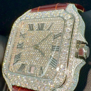 Hip-Hop Leather Band Moissanite Watch - Water ATL