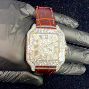 Hip-Hop Leather Band Moissanite Watch - Water ATL